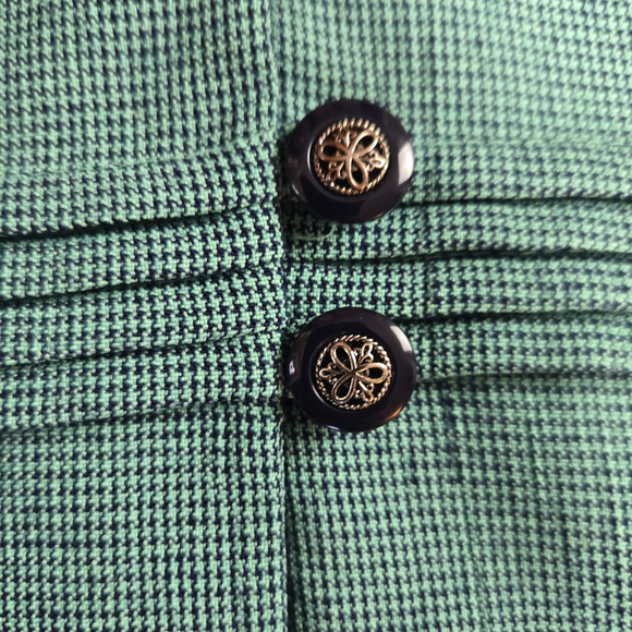 1950s Vintage Teal Black Houndstooth Button Down Fitted Blouse Jacket Size Large - Picture 5 of 6